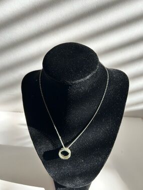 Avon Classic Silver plated Circle Pendant Necklace with rhinestone accents